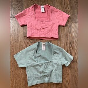 2 NEW Gymshark sz M Workout crop Tees Fitted
